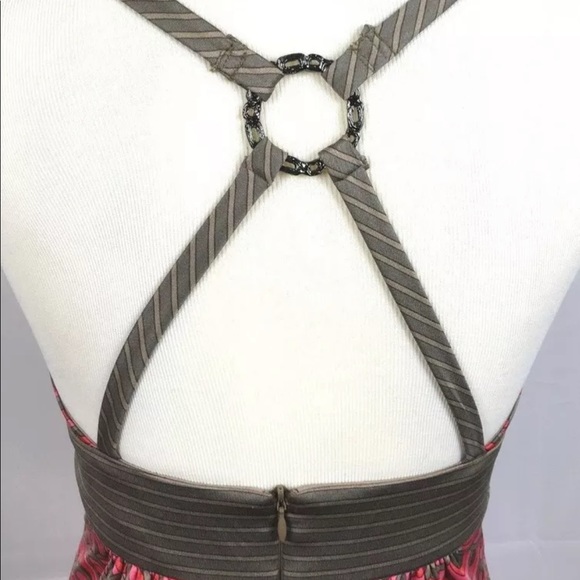 Trina Turk Red Sleeveless V-neck Silk Dress Scalloped Print Empire - Picture 13 of 16